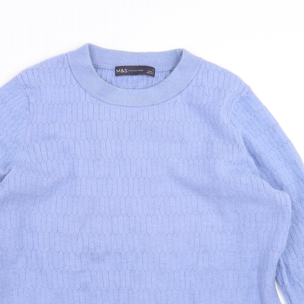 Marks and Spencer Womens Blue Geometric Knit Pullover Jumper Size 12