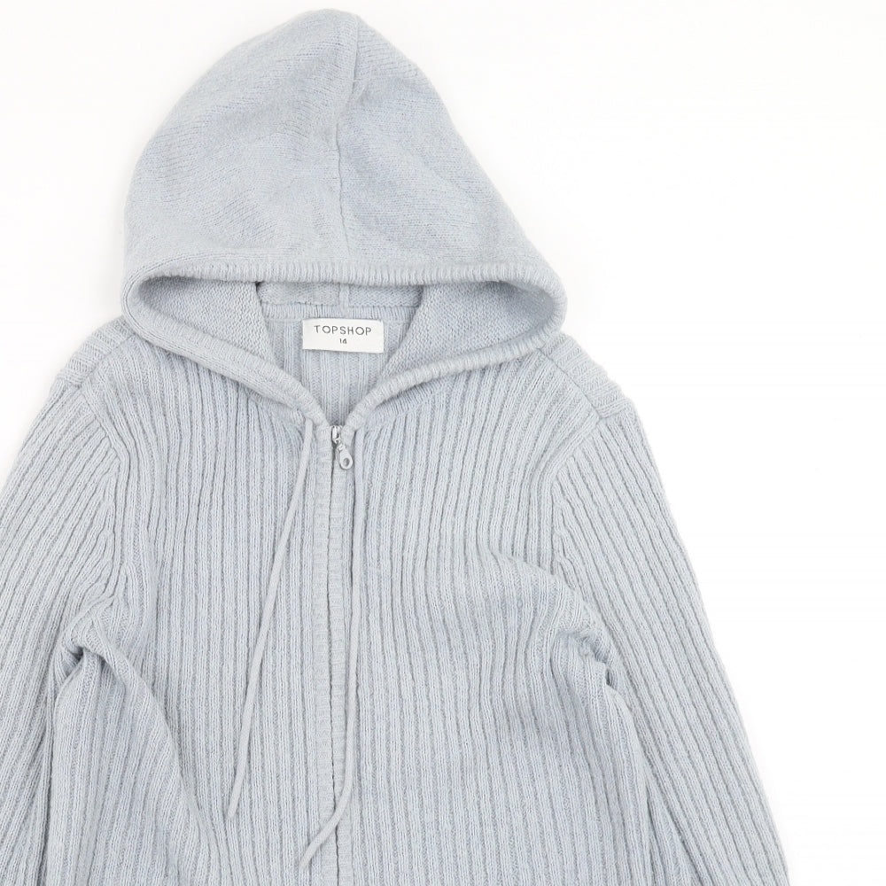 Topshop Womens Blue Striped  Full Zip Hoodie Size 14