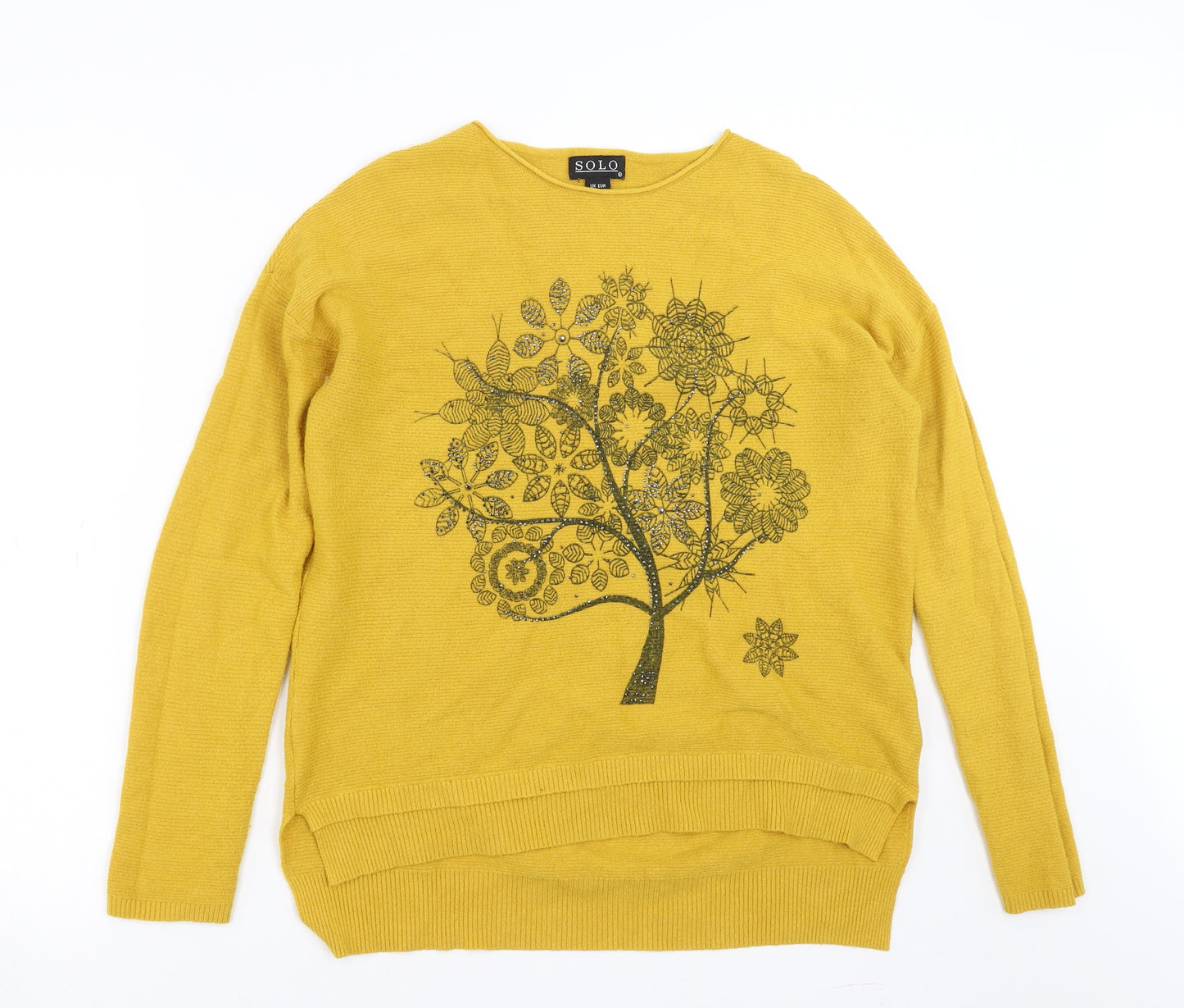Solo Womens Yellow Floral  Pullover Jumper Size M  - Rhinestone detail