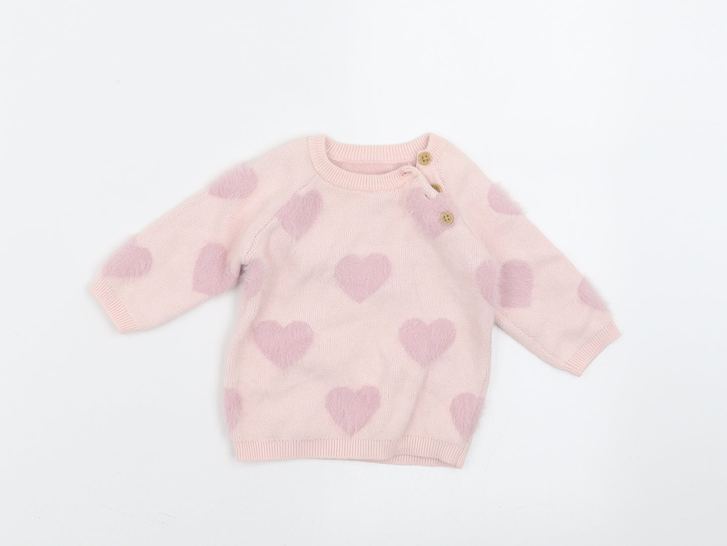 George Girls Pink   Pullover Jumper Size 0-3 Months  - heart pattern