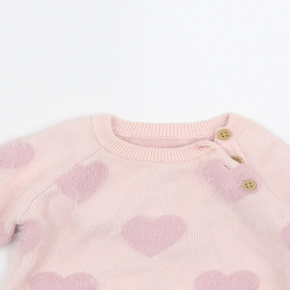 George Girls Pink   Pullover Jumper Size 0-3 Months  - heart pattern