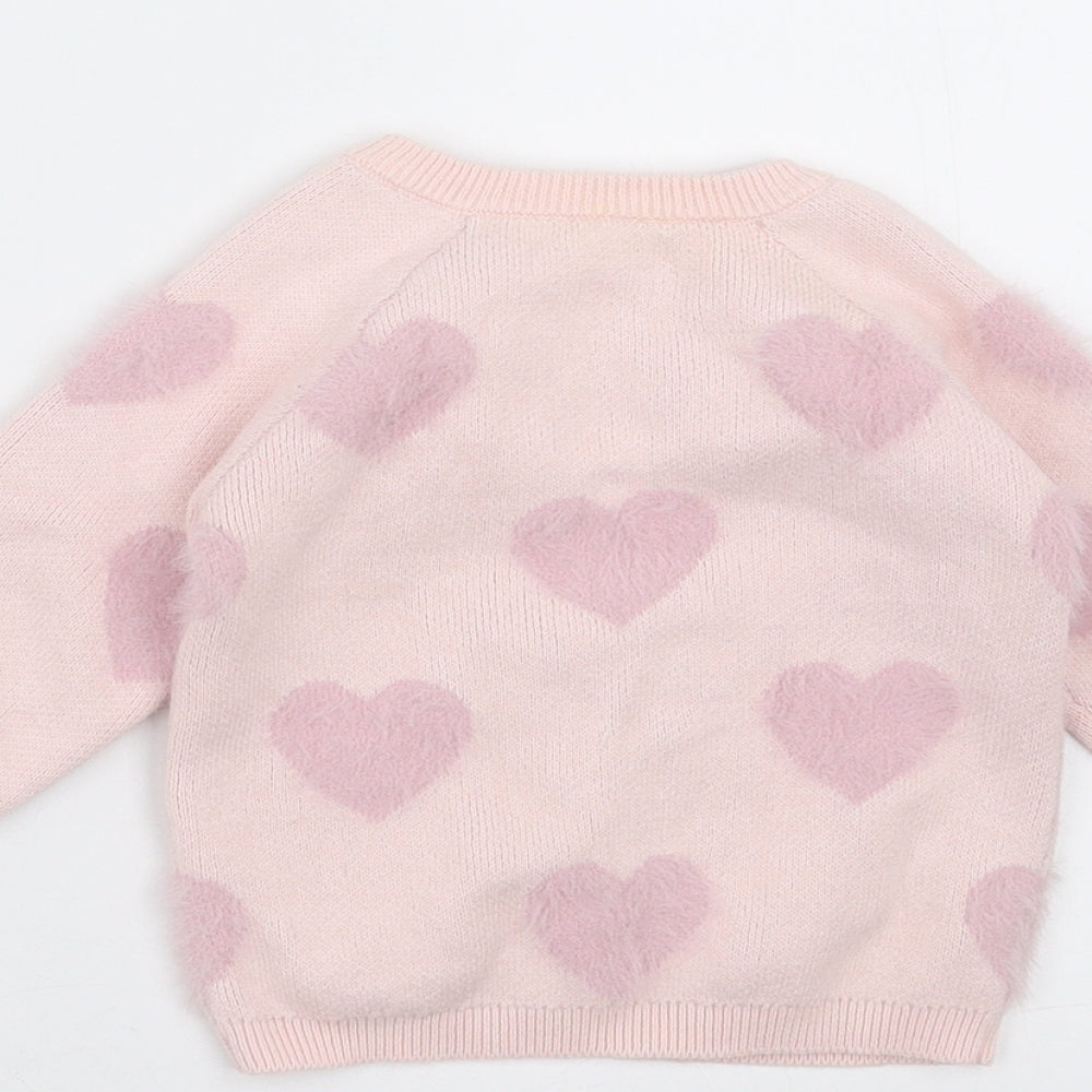 George Girls Pink   Pullover Jumper Size 0-3 Months  - heart pattern