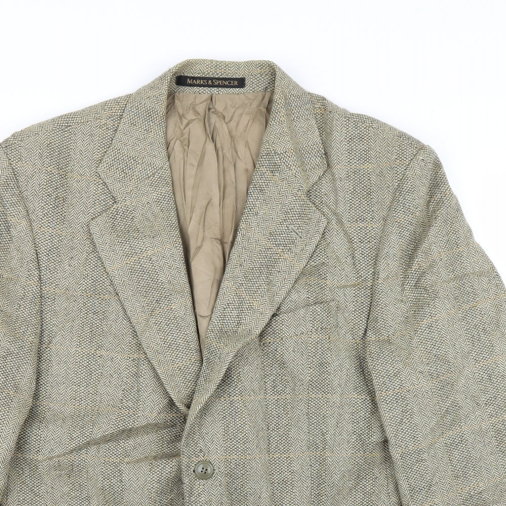 M&S Mens Green Plaid  Jacket Suit Jacket Size 40