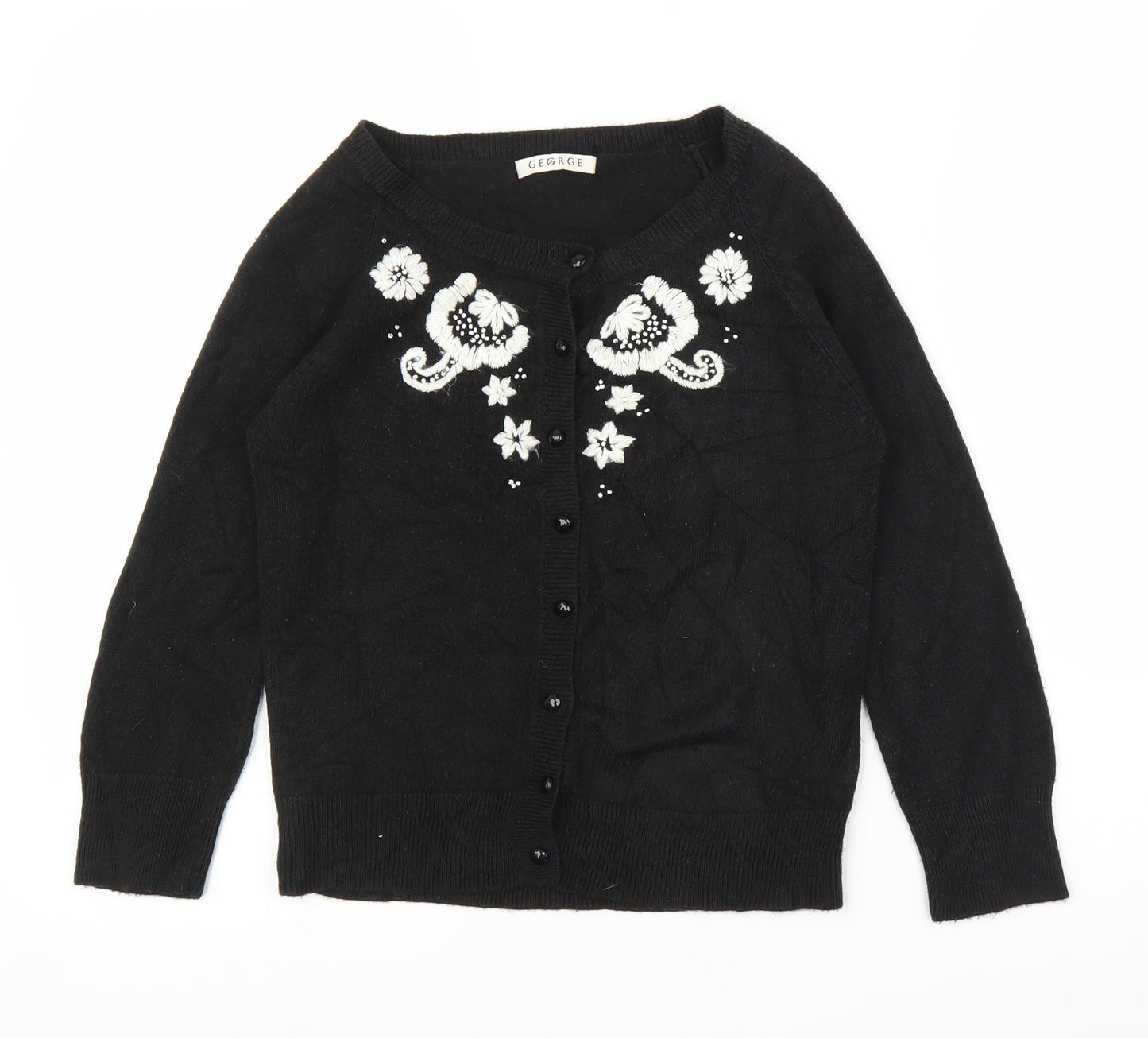 George Womens Black Floral  Cardigan Jumper Size 10