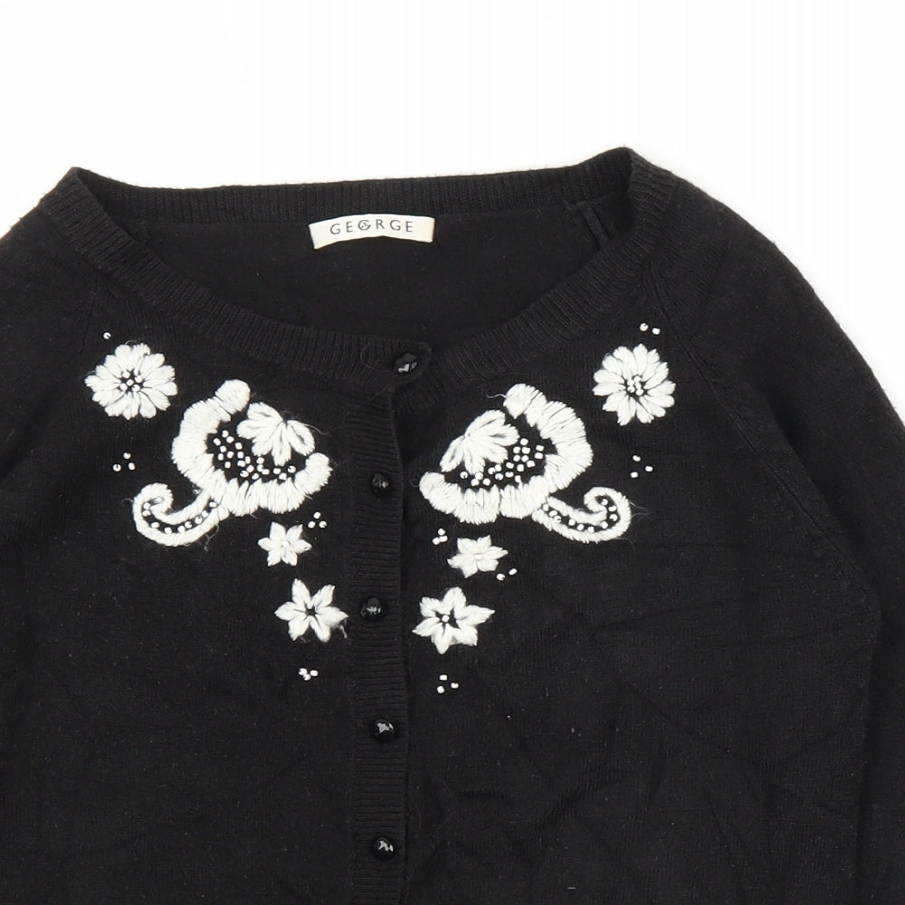 George Womens Black Floral  Cardigan Jumper Size 10