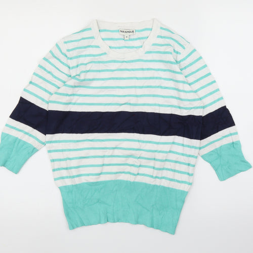 Paramour Womens Green Striped  Pullover Jumper Size M