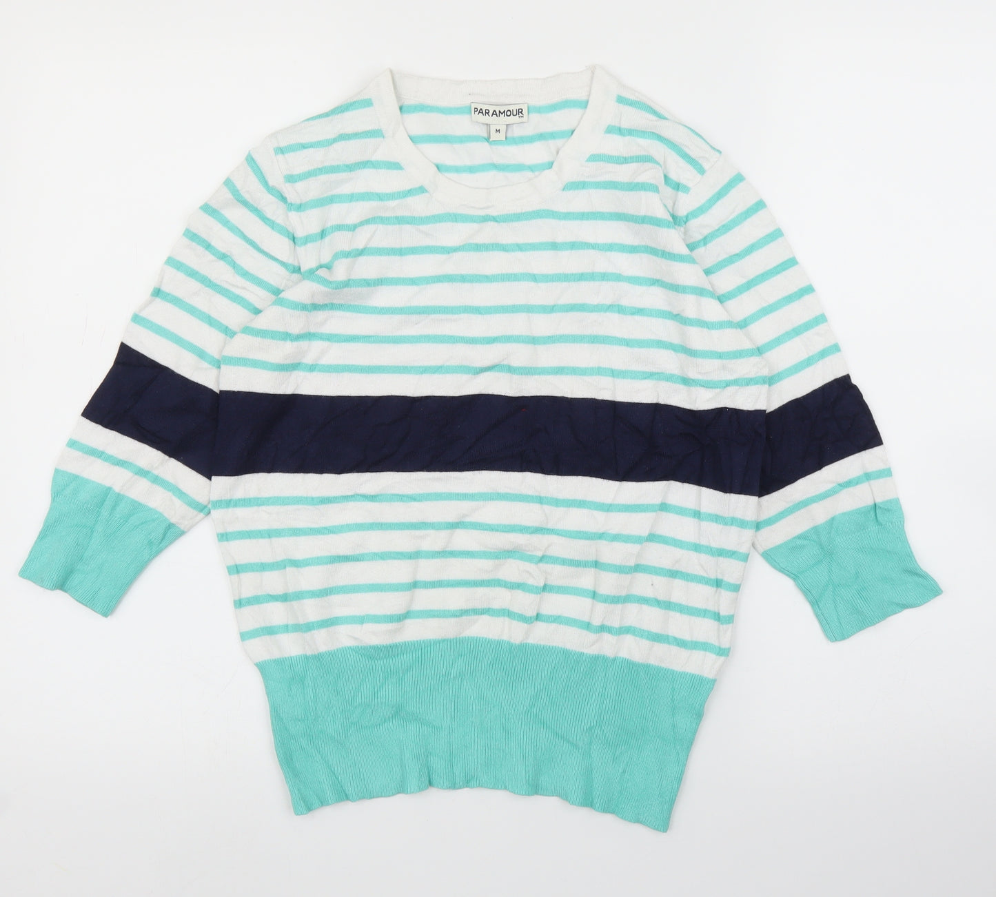 Paramour Womens Green Striped  Pullover Jumper Size M