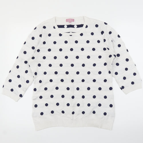 SaSa Womens White Polka Dot  Pullover Jumper Size M