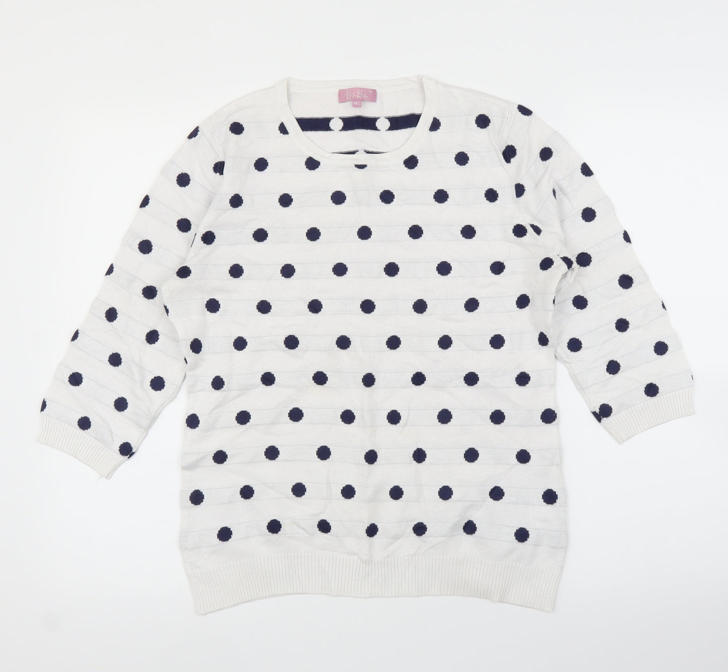 SaSa Womens White Polka Dot  Pullover Jumper Size M