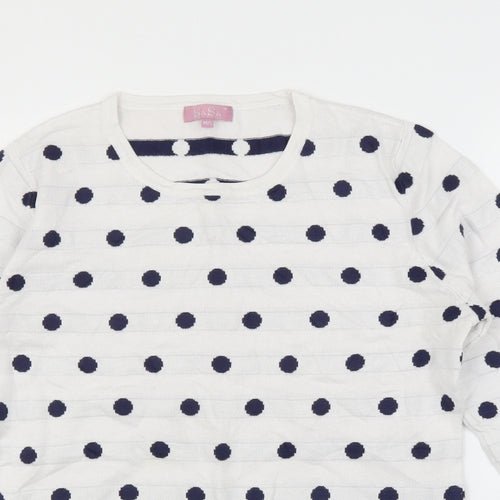 SaSa Womens White Polka Dot  Pullover Jumper Size M