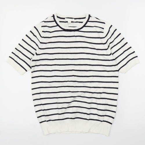 H&M Womens White Striped  Pullover Jumper Size S