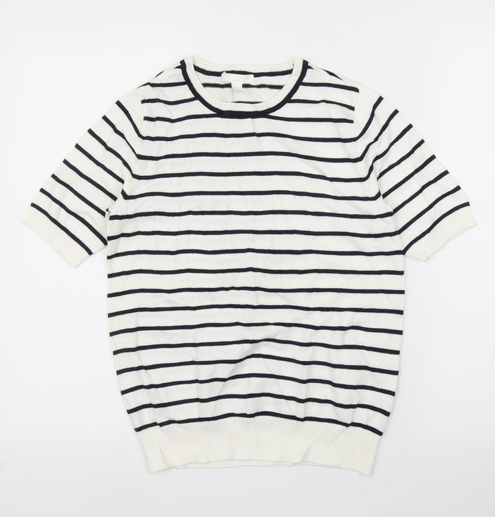 H&M Womens White Striped  Pullover Jumper Size S
