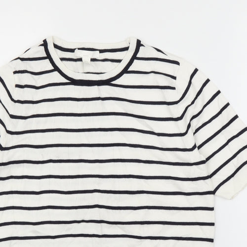 H&M Womens White Striped  Pullover Jumper Size S