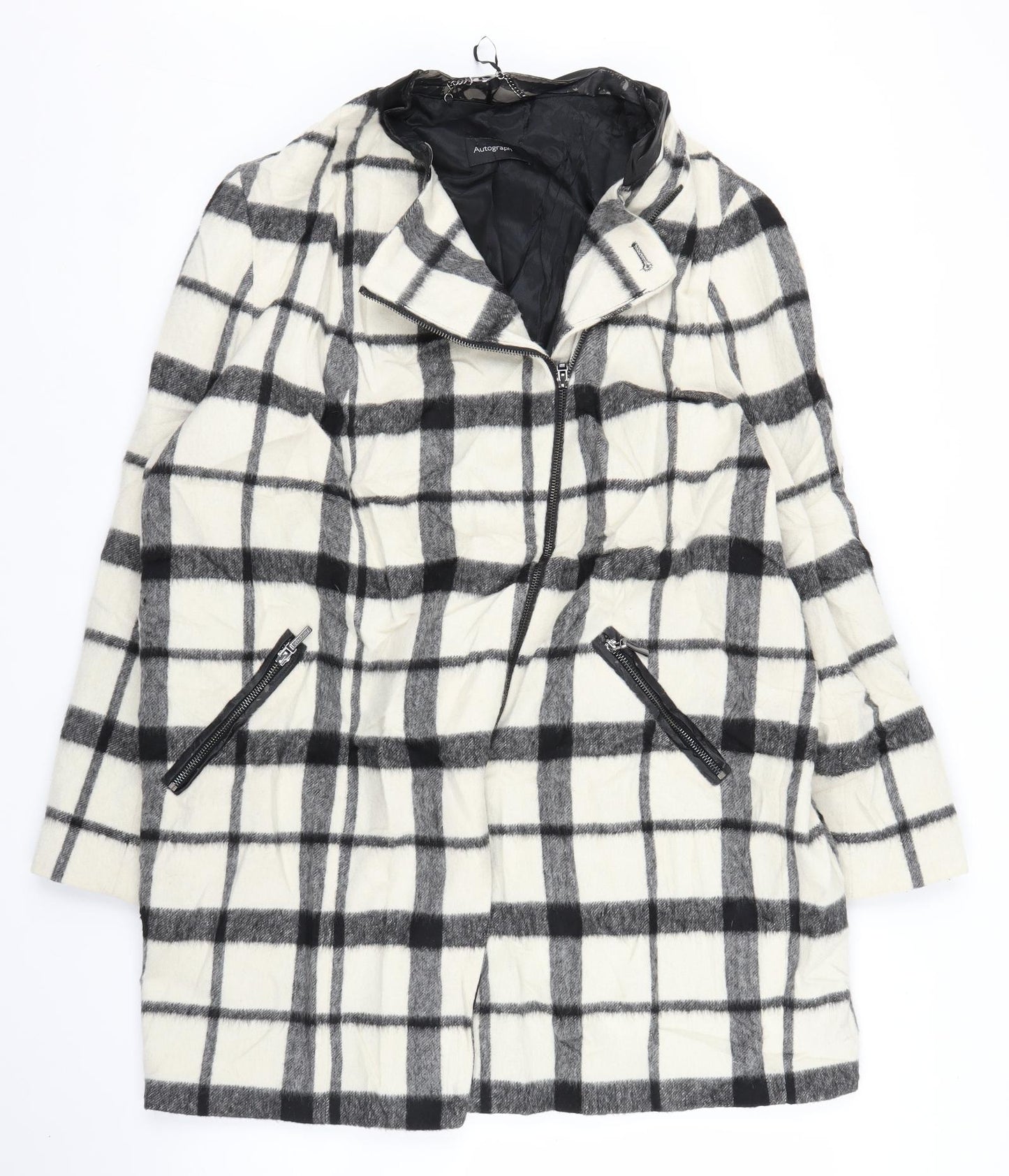 Autograph Womens Beige Check  Overcoat Coat Size 20