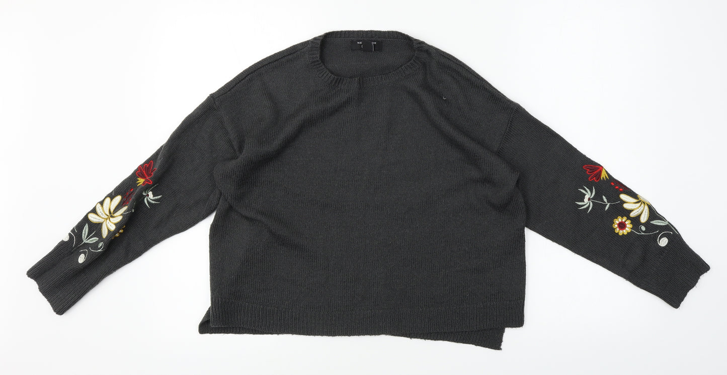 New Look Girls Grey Floral  Pullover Jumper Size 12-13 Years