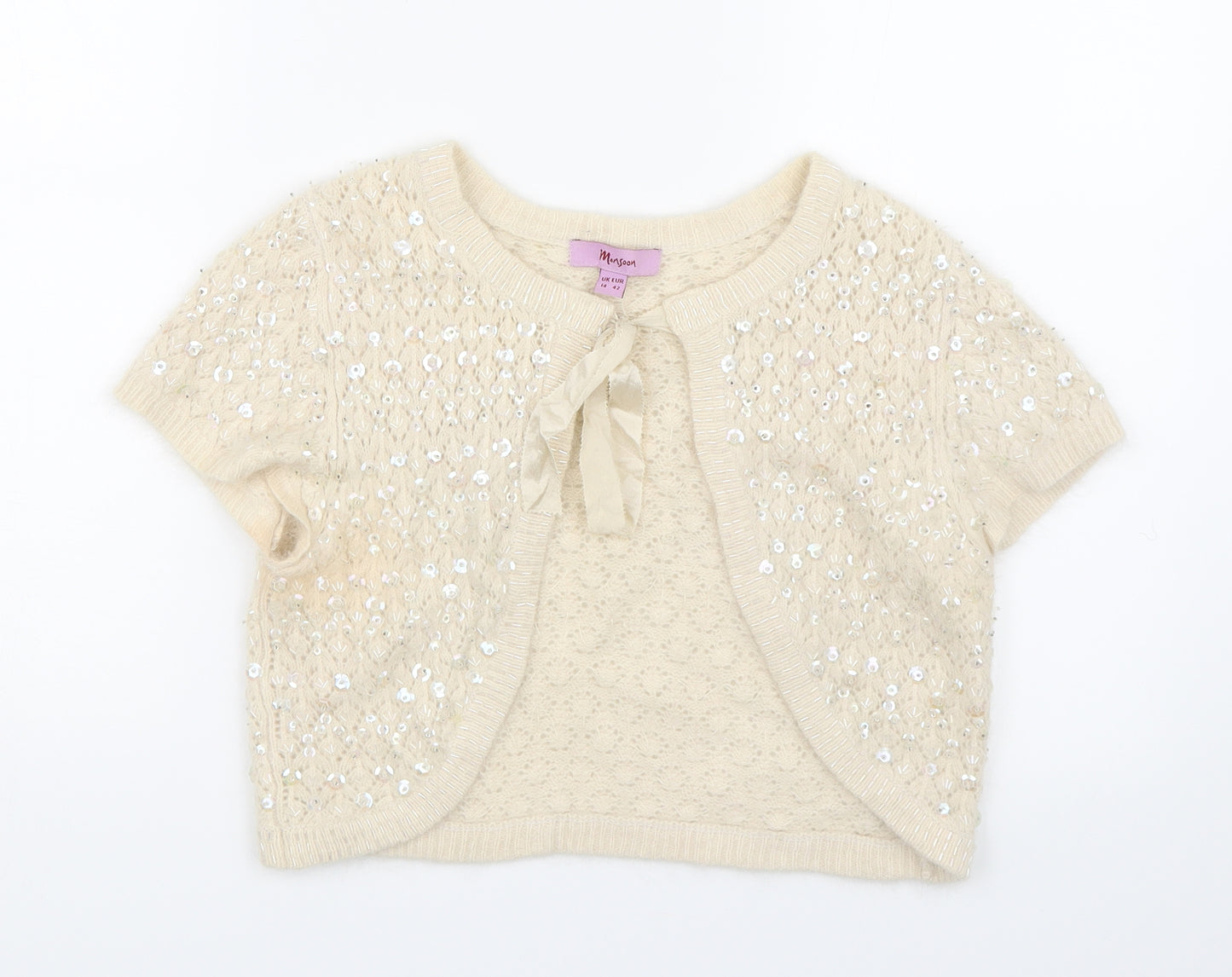 Monsoon Womens Beige   Cardigan Jumper Size 14  - Sequin