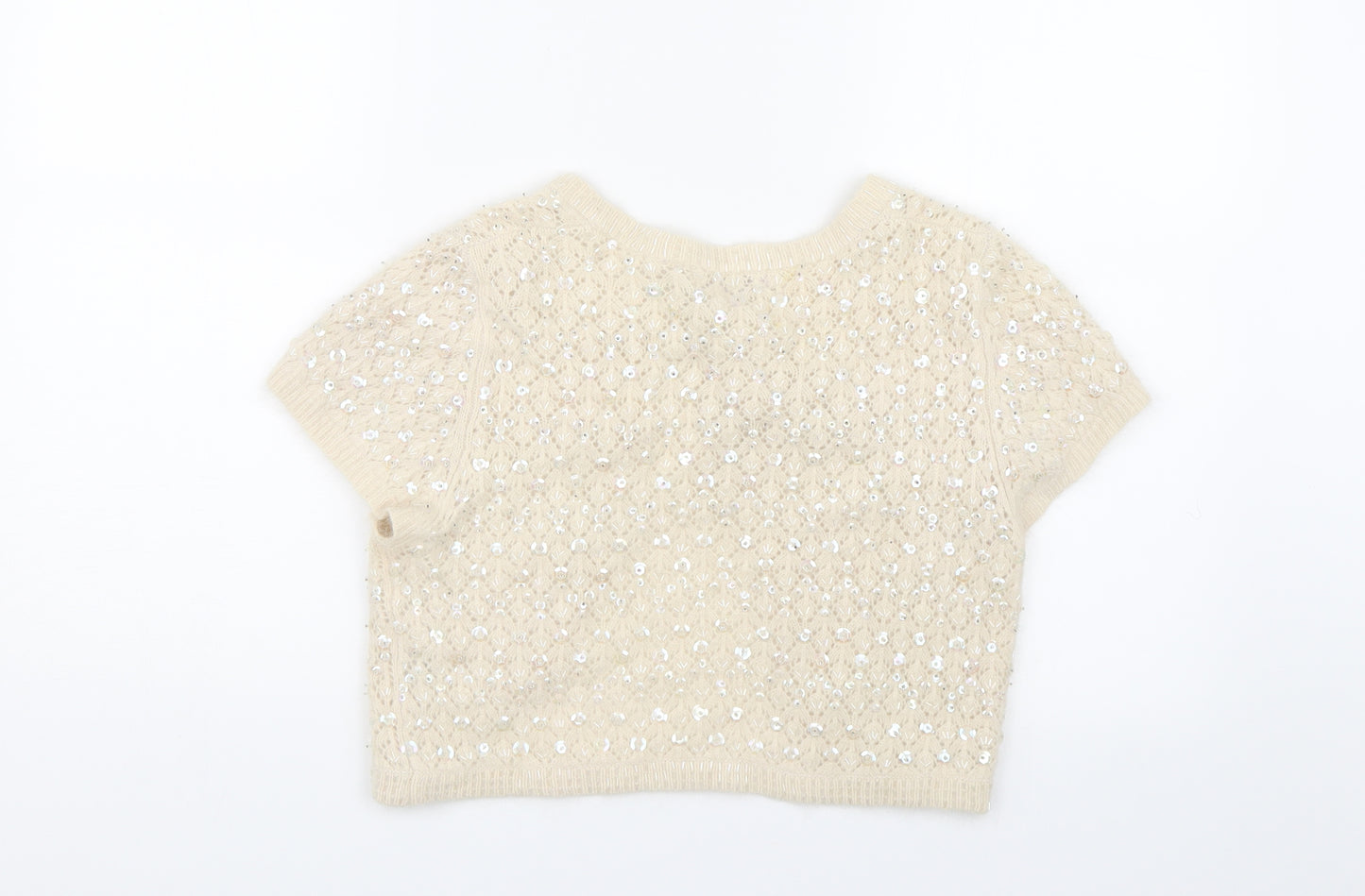 Monsoon Womens Beige   Cardigan Jumper Size 14  - Sequin