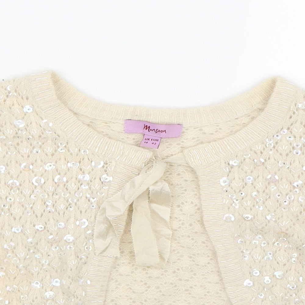 Monsoon Womens Beige   Cardigan Jumper Size 14  - Sequin