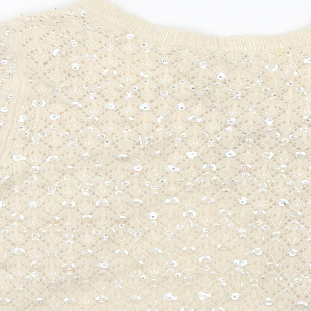 Monsoon Womens Beige   Cardigan Jumper Size 14  - Sequin