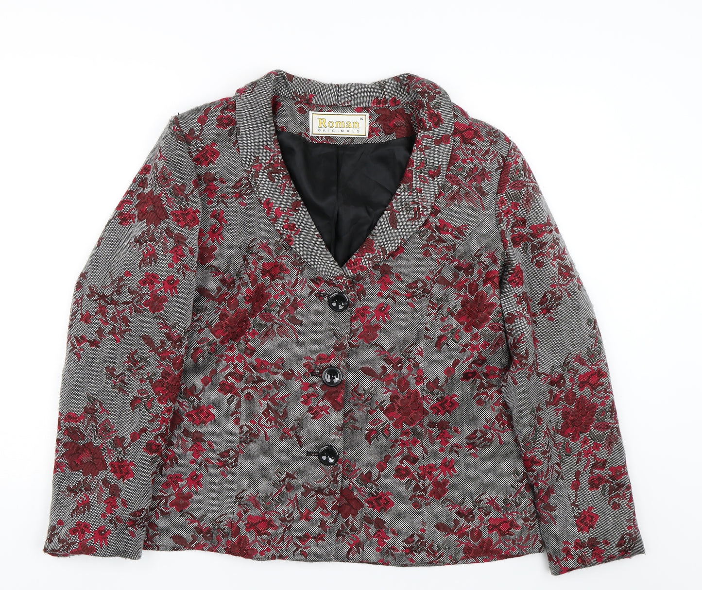 Roman Originals Womens Grey Floral  Jacket Suit Jacket Size 16