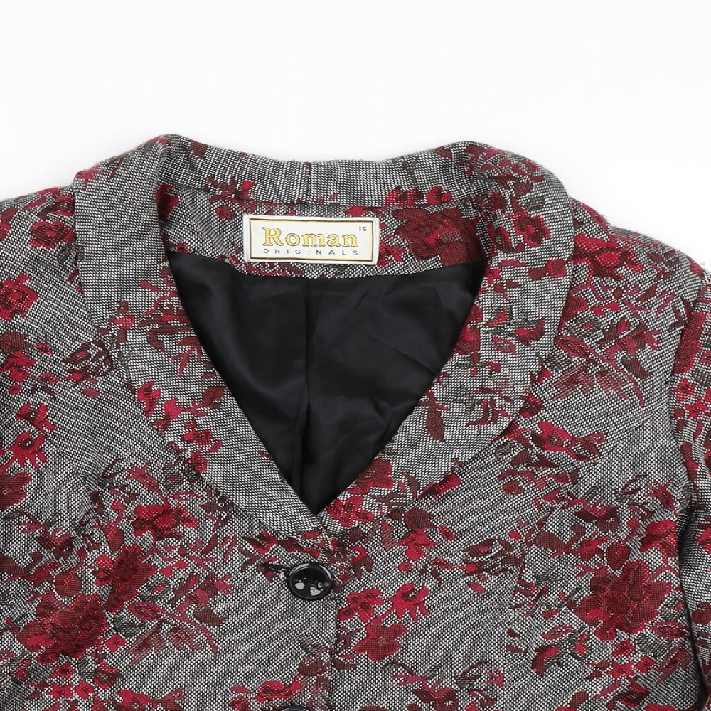 Roman Originals Womens Grey Floral  Jacket Suit Jacket Size 16
