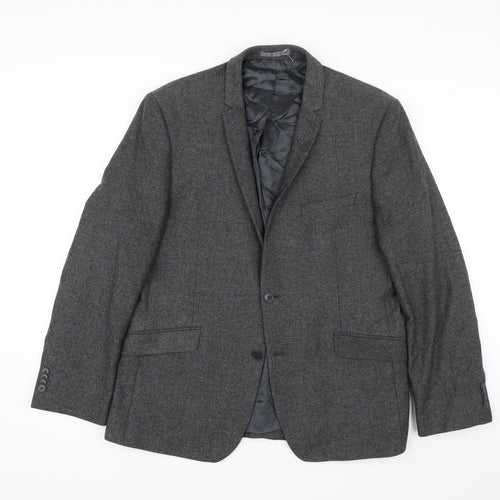 Limehaus Mens Grey Herringbone  Jacket Suit Jacket Size 44