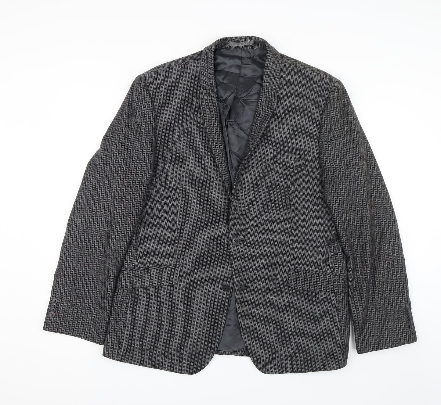 Limehaus Mens Grey Herringbone  Jacket Suit Jacket Size 44