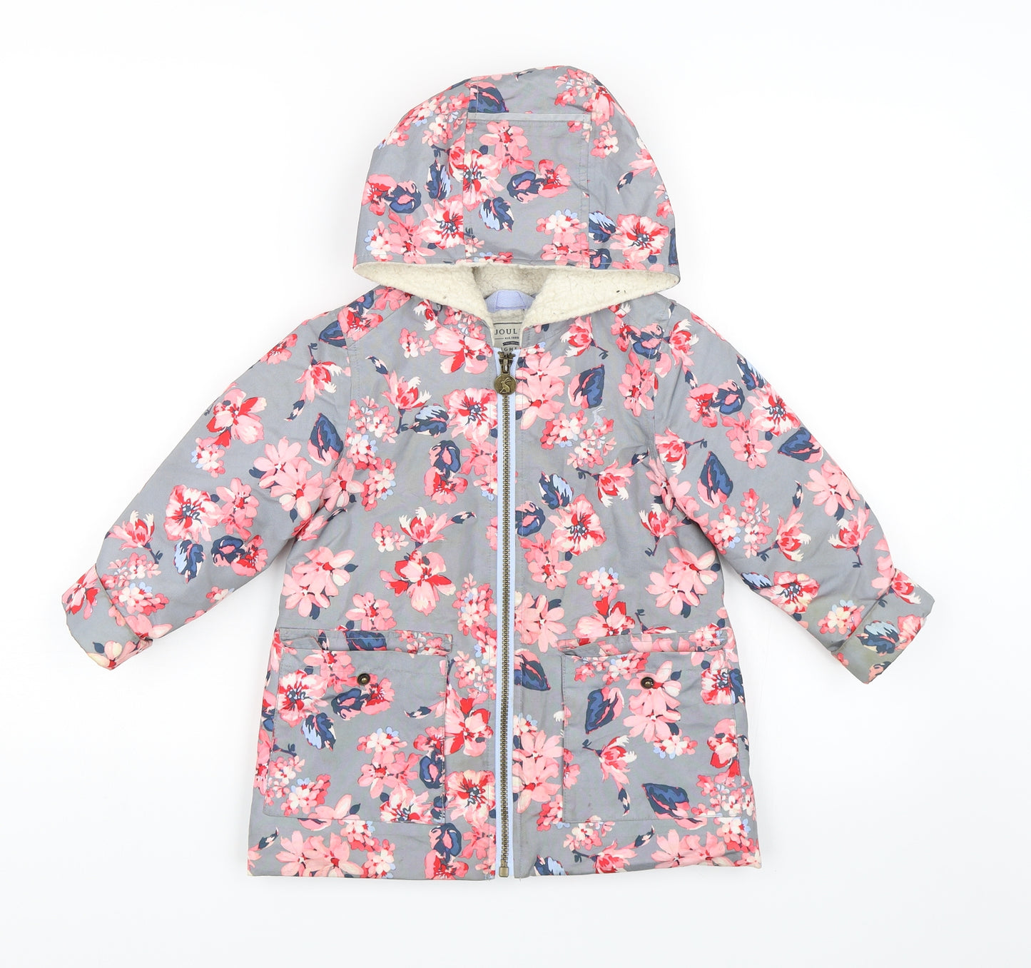 Joules Girls Grey Floral  Basic Coat Coat Size 5 Years