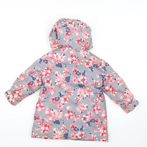 Joules Girls Grey Floral  Basic Coat Coat Size 5 Years