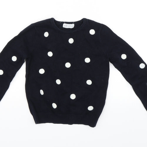 H&M Girls Blue Polka Dot  Pullover Jumper Size 5 Years