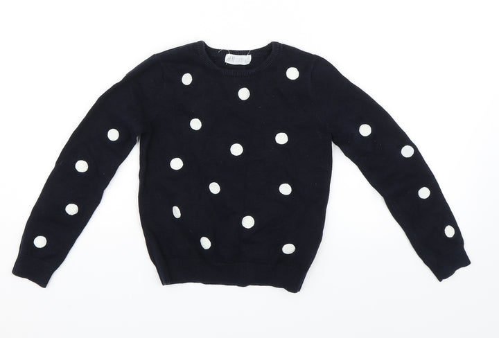H&M Girls Blue Polka Dot  Pullover Jumper Size 5 Years