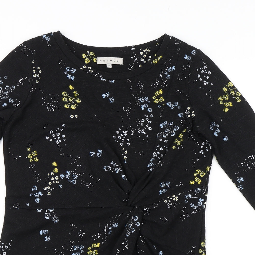 Nutmeg Womens Black Floral  T-Shirt Dress  Size 10