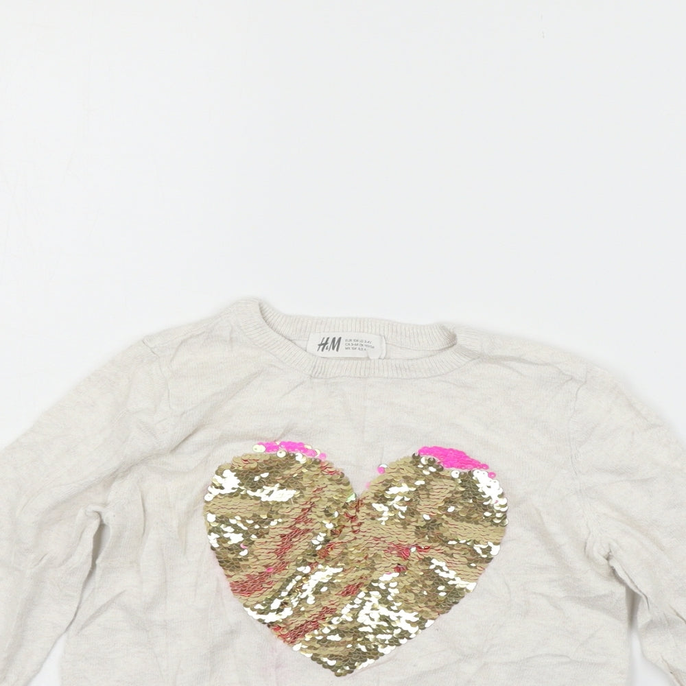 H&M Girls Beige   Pullover Jumper Size 4-5 Years  - SEQUIN