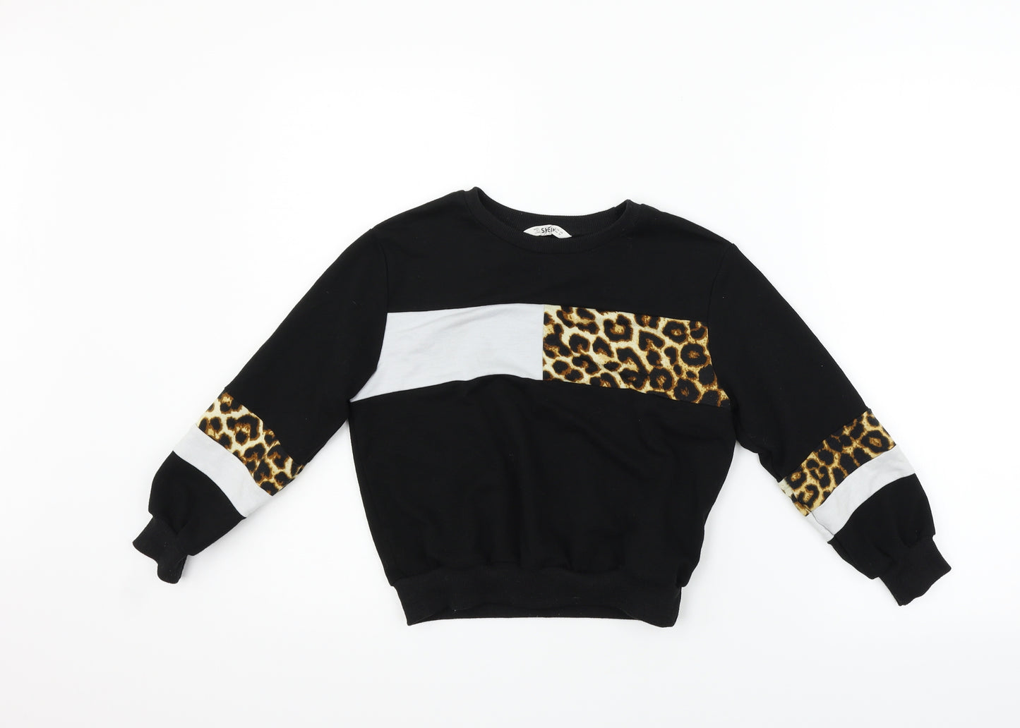 SheIn Girls Black Animal Print  Pullover Jumper Size 8-9 Years