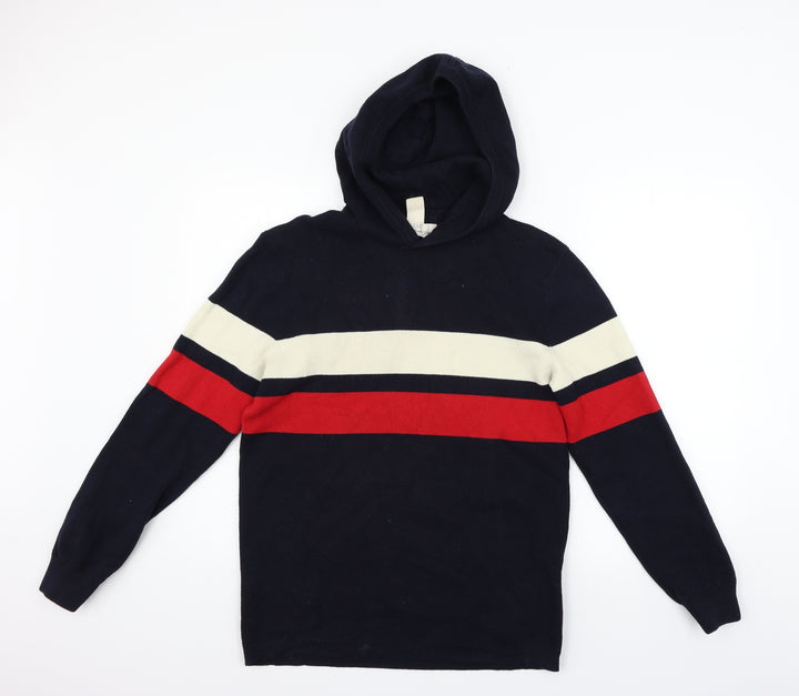 H&M Mens Blue Striped Pullover Hoodie Size S