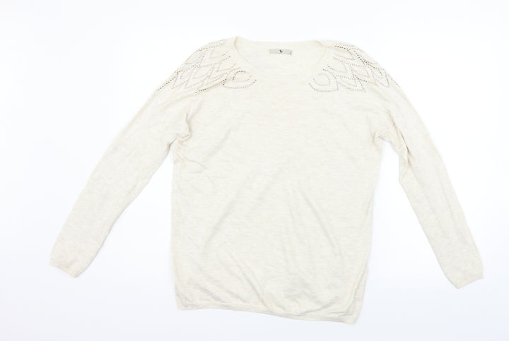 TU Womens Beige Striped  Pullover Jumper Size 8