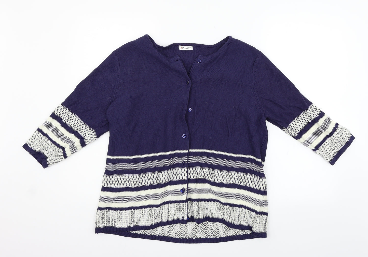 Damart Womens Blue Geometric  Cardigan Jumper Size 18