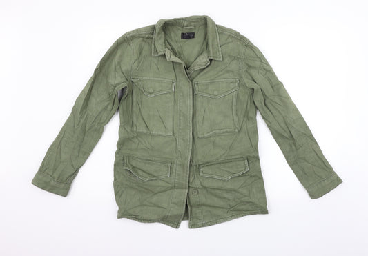 Front view of Topshop women’s green basic button-up, size UK 6