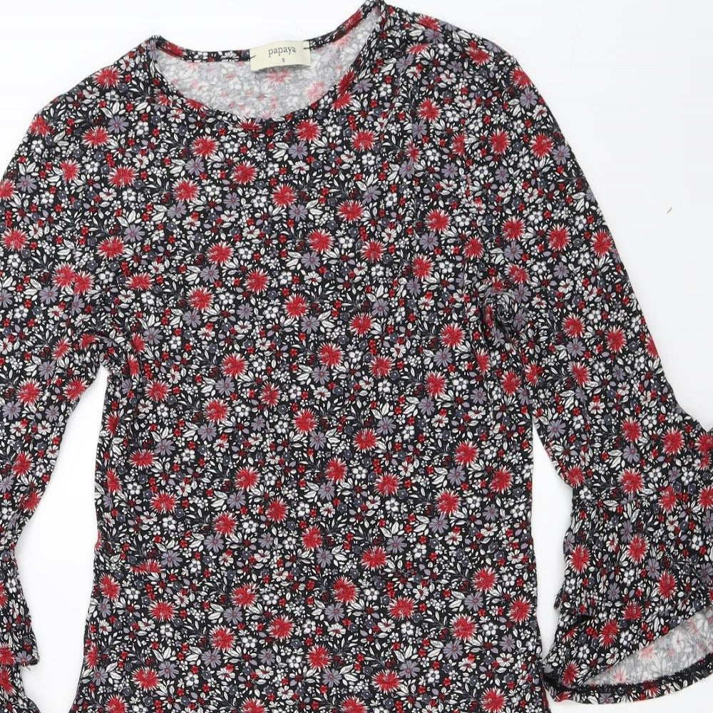 Papaya Womens Black Floral  Fit & Flare  Size S