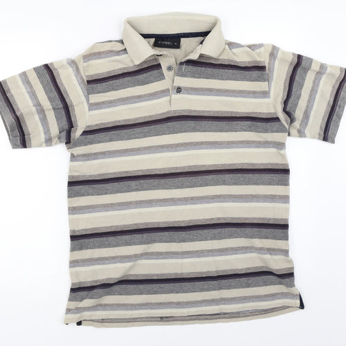 Chisel Mens Beige Striped   Polo Size M