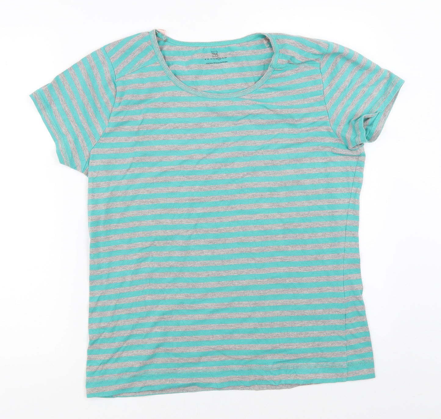 TU Womens Green Striped  Basic T-Shirt Size 18