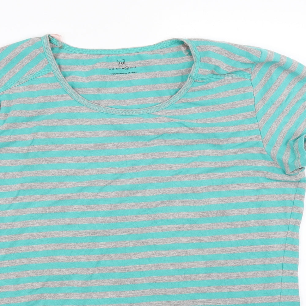 TU Womens Green Striped  Basic T-Shirt Size 18