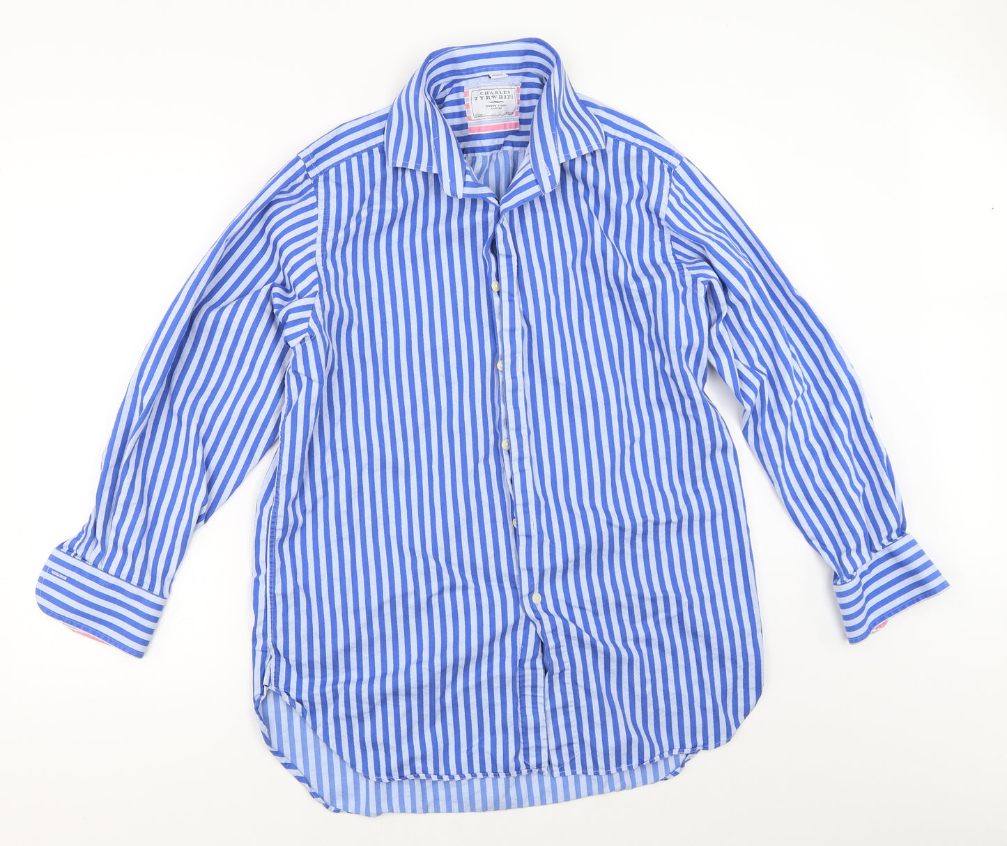 Charles Tyrwhitt Mens Blue Striped   Button-Up Size 16
