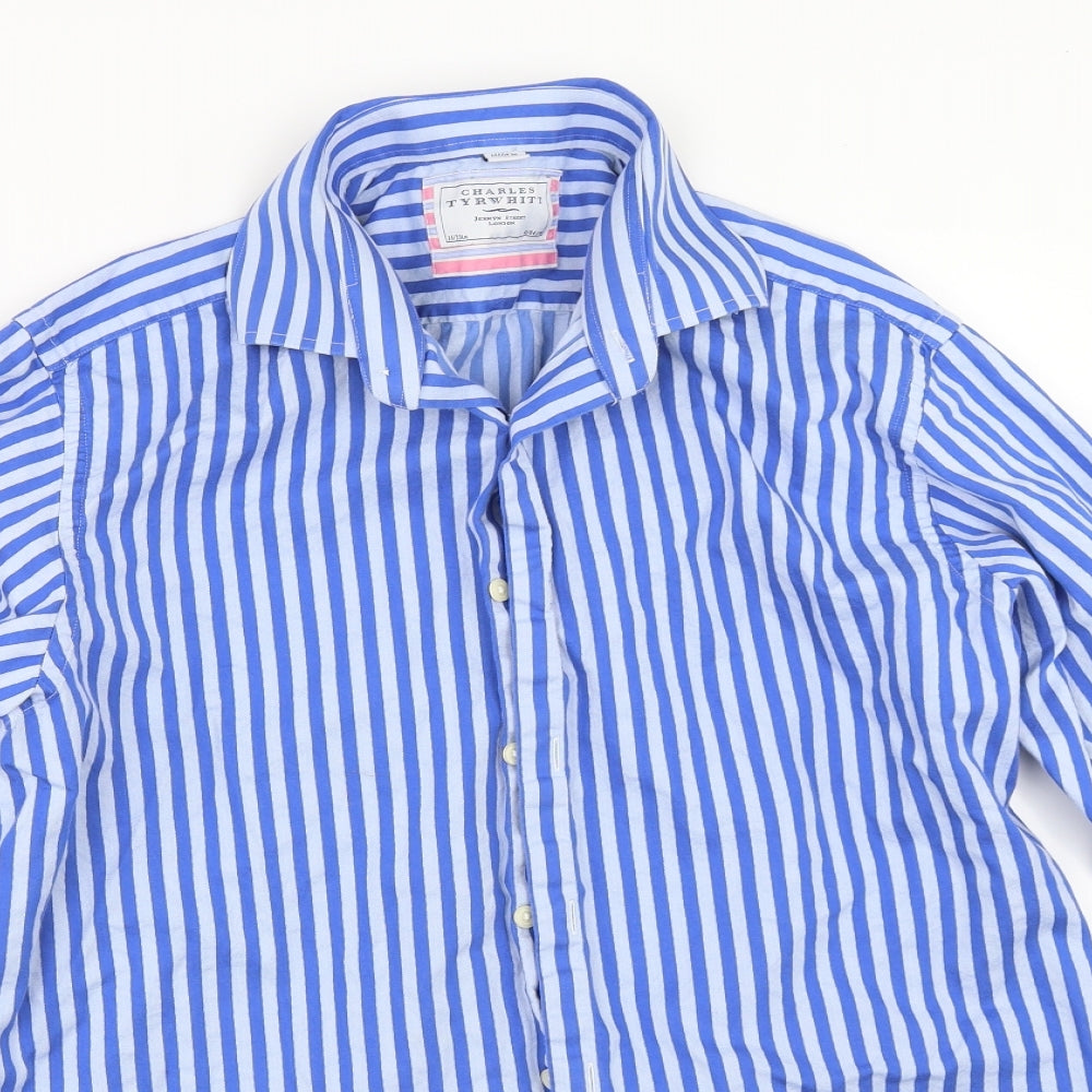 Charles Tyrwhitt Mens Blue Striped   Button-Up Size 16