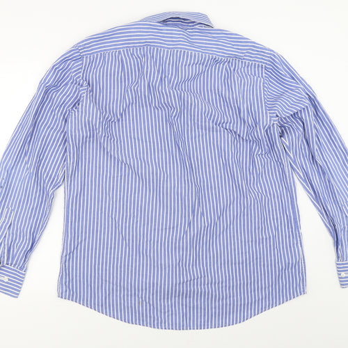 Marks and Spencer Mens Blue Striped   Button-Up Size 16.5