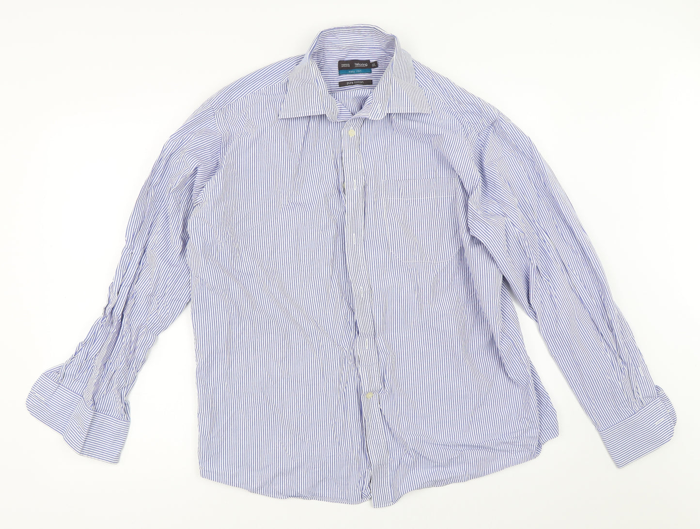 Marks and Spencer Mens Blue Striped   Button-Up Size 16.5