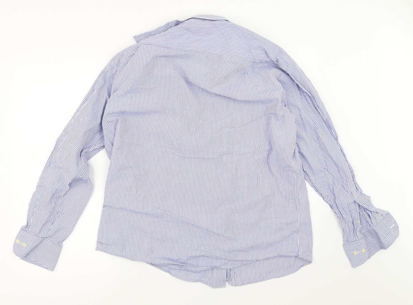 Marks and Spencer Mens Blue Striped   Button-Up Size 16.5