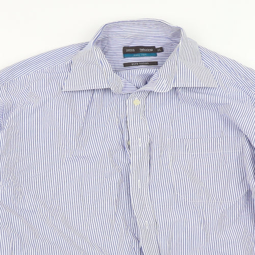 Marks and Spencer Mens Blue Striped   Button-Up Size 16.5