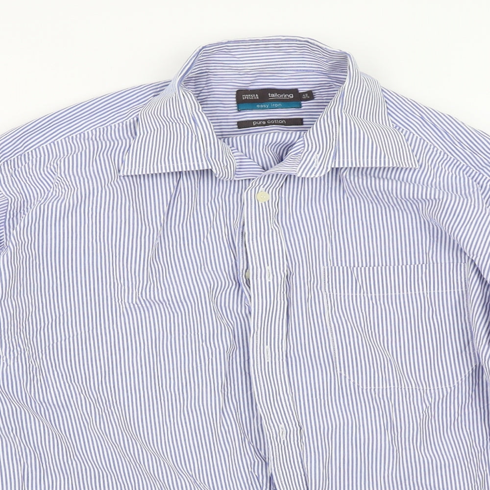 Marks and Spencer Mens Blue Striped   Button-Up Size 16.5