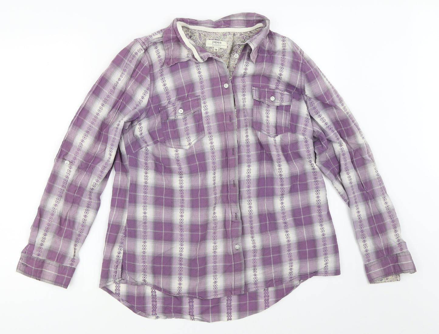 Papaya Womens Purple Check  Basic Button-Up Size 16